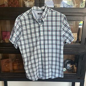 Izod Men's Casual Plaid Shirt - Blue, Green, and White XL